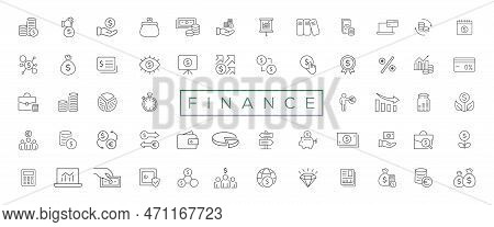 Vector Business And Finance Editable Stroke Line Icon Set With Money, Bank, Check, Law, Auction, Exc