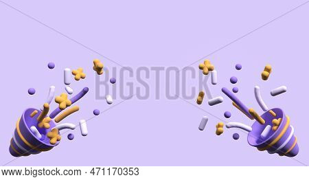 Party Popper Icon With Confetti. Exploding Party Popper. Birthday And Anniversary Cone Popper. Firec
