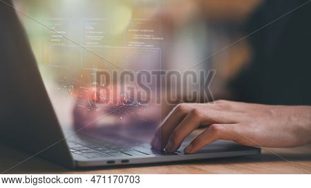 Programmer And Virtual Icons , Exclamation Mark ,alarm,computer Virus Detected ,danger Warning Conce
