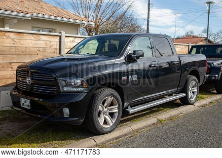 Bordeaux , Aquitaine  France - 02 20 2023 : Dodge Ram 1500 Hemi 5.7 Liter Pickup Car With Logo Brand