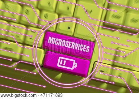 Sign Displaying Microservices. Internet Concept Software Development Technique Building Single Funct