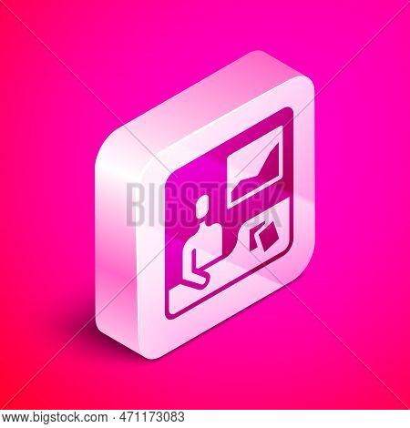 Isometric Trading Courses Icon Isolated On Pink Background. Distance Learning Finance Management, Bu