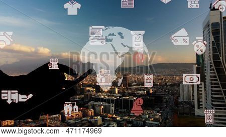 Mobile Communication Network Concept.online Shopping. High Quality 4k Footage