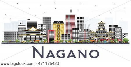 Nagano Japan City Skyline With Color Buildings Isolated On White Background. Vector Illustration. Bu