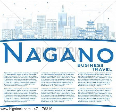 Outline Nagano Japan City Skyline With Blue Buildings And Copy Space. Vector Illustration. Business 