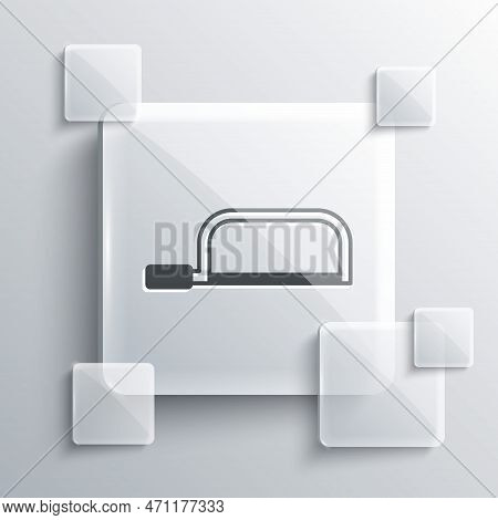 Grey Hacksaw Icon Isolated On Grey Background. Metal Saw For Wood And Metal. Square Glass Panels. Ve