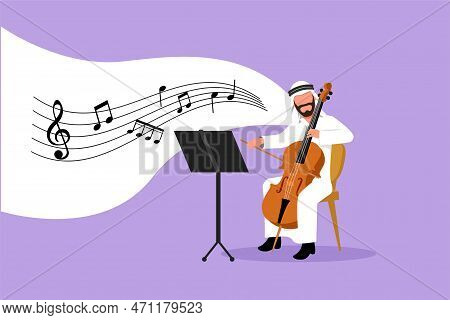 Business Design Drawing Young Arabian Male Performer Playing On Contrabass. Cellist Man Playing Cell