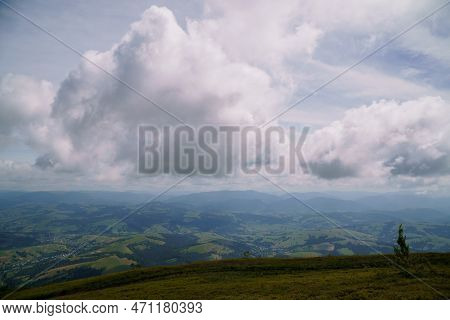 Beautiful Summer Mountain Landscape, Forest, Clouds. Mount Gemba Pylypets Ukraine. Ukrainian Mountai