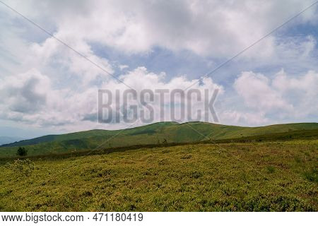 Beautiful Summer Mountain Landscape, Forest, Clouds. Mount Gemba Pylypets Ukraine. Ukrainian Mountai