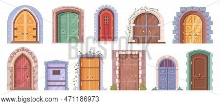 Ancient Doors Of Castle Or Historical Buildings. Isolated Architecture And Exterior Elements. Doors 