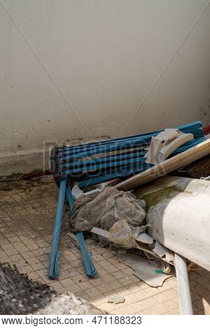 Pile Of Junk In A House, Hoarder Room Pile Of Household Equipment Needs Clearing Out Storage