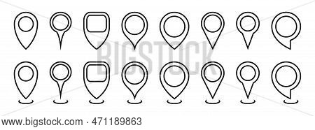 Map Location Pointers Set. Outline Map Pin Or Navigation Pointer. Various Shapes Navigation Pin That