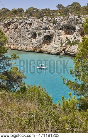 Turquoise Waters In Mallorca. Pilota Cove. Mediterranean Coastline. Spain