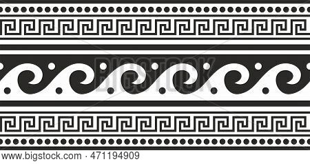 Vector Monochrome Classic European National Ornament, Border, Frame, Meander. Endless
Pattern Of Anc