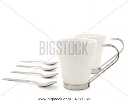 Bílá moderní Cups a lžíce