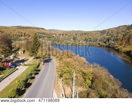 Aerial Autumn View Of Pasarel Reservoir, Bulgaria