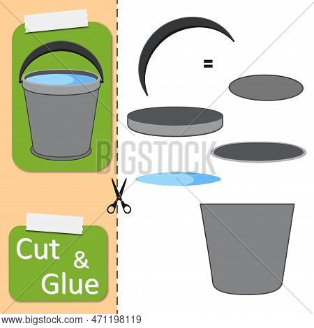 Cut And Glue The Paper Bucket Of Water With A Black Handle Raised Up. Create Application The Cartoon