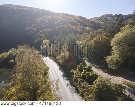 Aerial Autumn View Of Pasarel Reservoir, Bulgaria