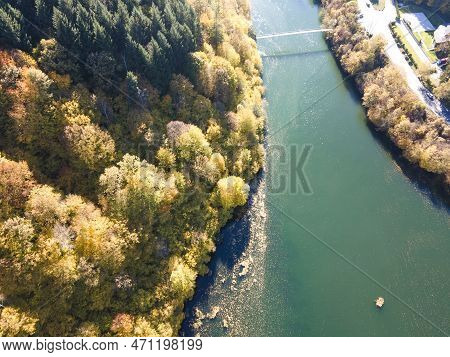 Aerial Autumn View Of Pasarel Reservoir, Bulgaria