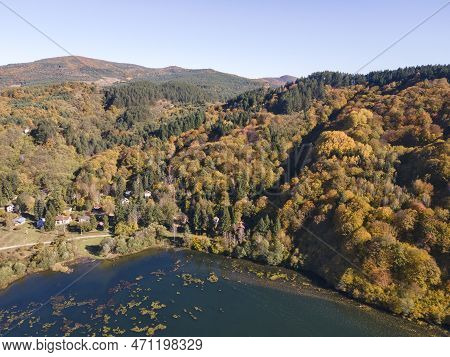 Aerial Autumn View Of Pasarel Reservoir, Bulgaria