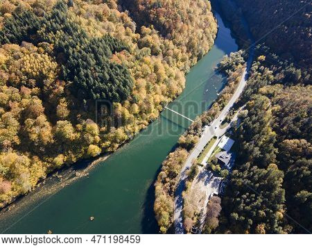 Aerial Autumn View Of Pasarel Reservoir, Bulgaria