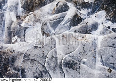 Ice Texture. Winter Seanson Pattern. Pile Of Snow. Crystal Snowflake Shine. Frozen Puddle. Small Pie