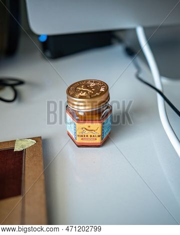Malaysia - Aug 9, 2021 : Tiger Balm Red Oinment Used To Relief Of Headache, Nasal Congestion, Insect