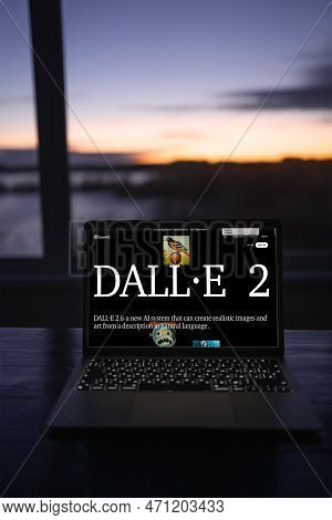 Girl Holding A Smartphone Iphone With Dall-e 2 Artificial Intelligence App On The Screen. Content Cr