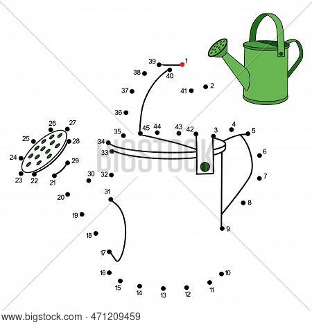Dot To Dot Game With Cartoon Watering Can. Connect The Dots By Numbers And Finish Picture. Education