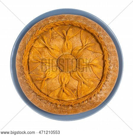 Tatar Cuisine - Above View Of Zur Belish Tatar Big Pie (close Baked Pie From Unleavened Dough With M
