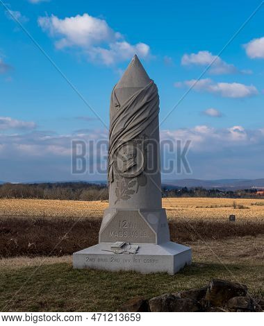 Gettysburg, Pennsylvania, Usa February 6, 2023 The 12th Massachusetts Volunteer Infantry On Doubleda
