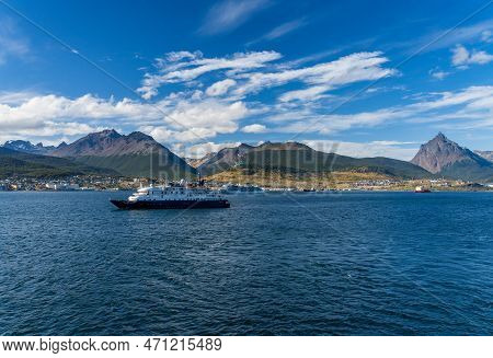 Ushuaia, Argentina - 28 January 2023: Hebridean Sky Expedition Cruise Ship At Anchor In Bay