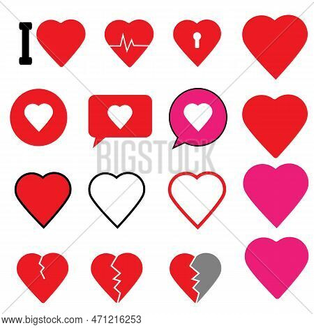 Collection Of Heart Illustrations, Love Symbol Icon Set, Love Symbol Vector.