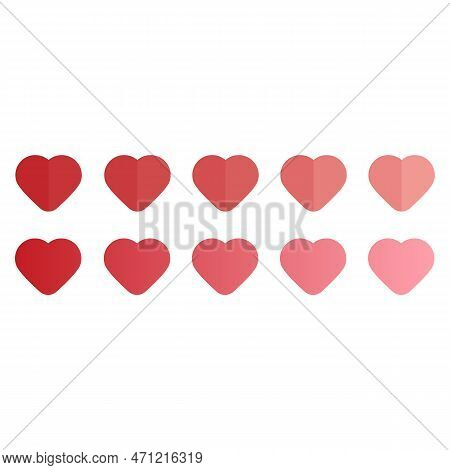 Valentine's Day Rose Pink And Red Gradient Hearts Set Isolated On White Background. Vector Illustrat