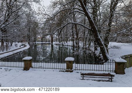 Winter Landscape With Snow. Beautiful Park With Trees - Straznice - Czech Republic