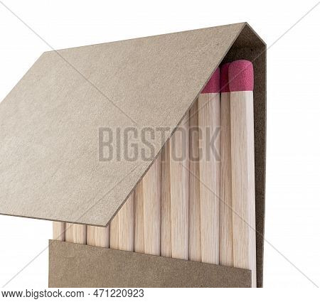 An Open Book Of Matches Made With Wood With Pink Tips In A Generic White Unbranded Cardboard Book On