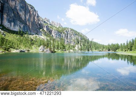 Federa Alpine Lake Landscape, Italian Dolomites Panorama