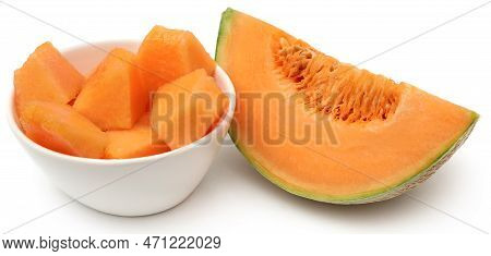 Cantaloupe Or Rockmelon Food Over White Background