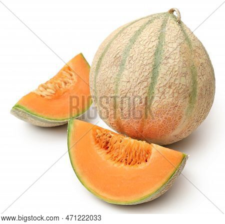 Cantaloupe Or Rockmelon Food Over White Background
