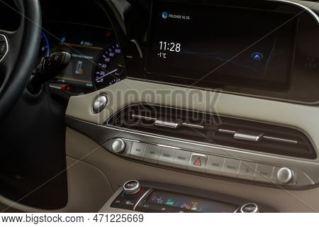 Moscow, Russia - December 18, 2021 Hyundai Palisade (lx2), Interior View.  Car Air Conditioning Clos