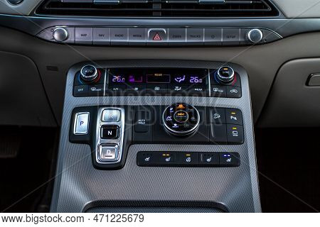 Moscow, Russia - December 18, 2021 Hyundai Palisade (lx2), Interior View. Luxury Crossover Suv. Cent