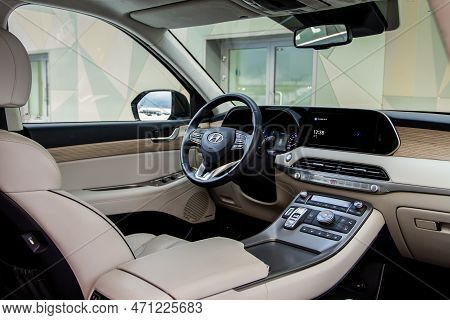 Moscow, Russia - December 18, 2021 Hyundai Palisade (lx2), General Interior View. Full-size Modern C