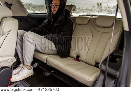 Moscow, Russia - December 18, 2021 Hyundai Palisade (lx2) Third Row Seat Of A Modern Suv Car.