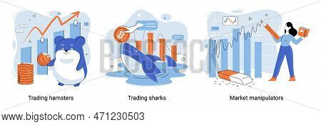Stock Market Manipulation Concepts Set, Change Business Graph Indicator, Influence Crypto Currency P
