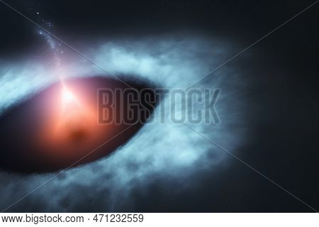Relativistic Jet Beam Forming From The Center Of A Black Hole.