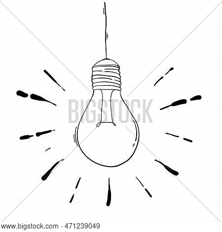 Hand Drawn Light Bulb Illustration In Doodle Style For Print, Web