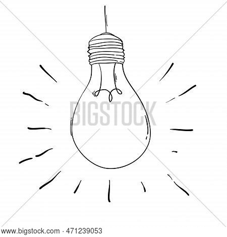 Hand Drawn Light Bulb Illustration In Doodle Style For Print, Web