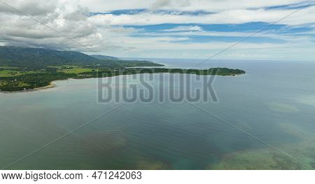 Aerial View Of Coastline Of The Island With Jungle And Beaches. Negros, Philippines