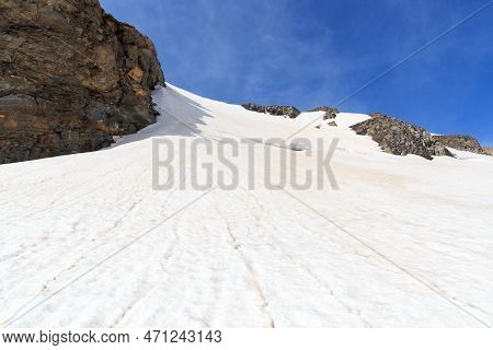 Mountain Snow And Glacier Panorama With Eiswandbichl North Face In Glockner Group, Austria