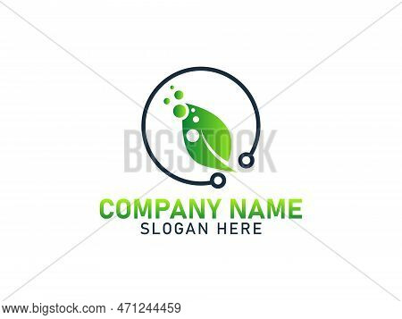 Green Leaf Technology Logo Design Vector Template